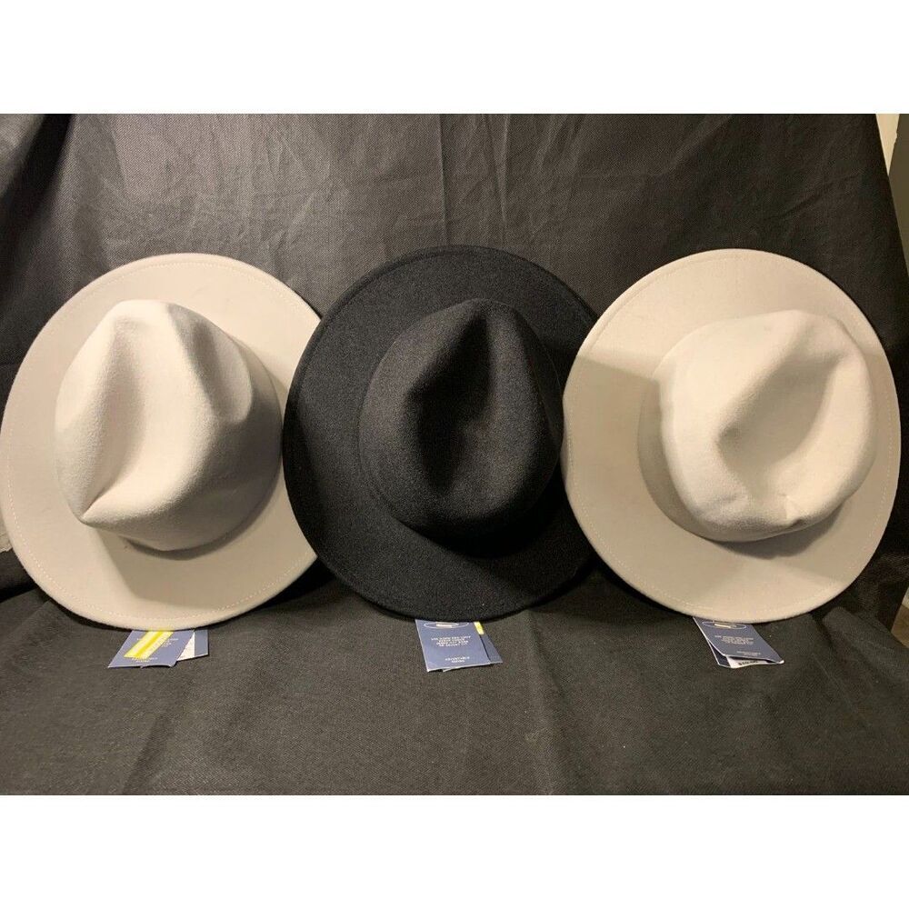 3 x Universal Thread Women's Size S/M Value Felt Hat (1) Black & (2) Beige